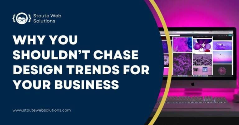 A desktop computer screen displays various web design trends.