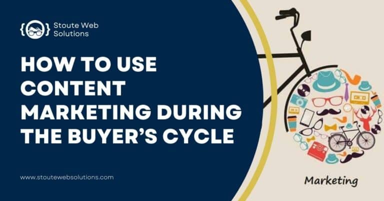 Content marketing concept displayed on the two wheels of a bike.