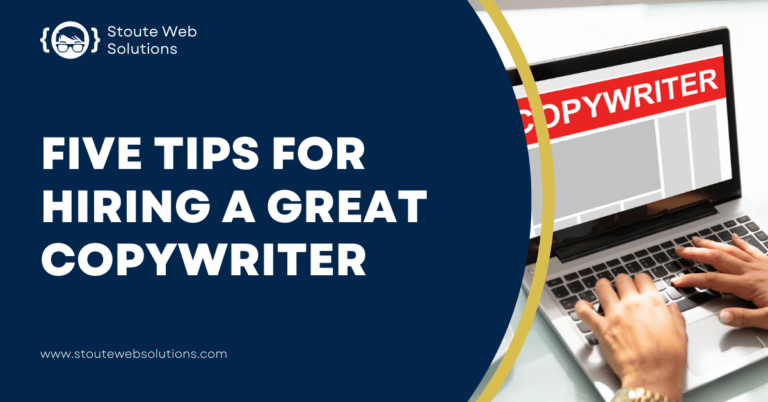 A laptop screen displays the word copywriter in the heading.