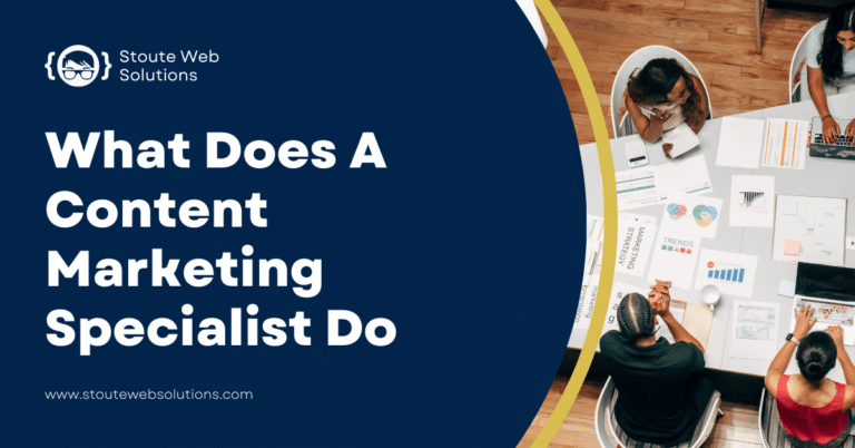 A group of content marketing specialists working on a white table.