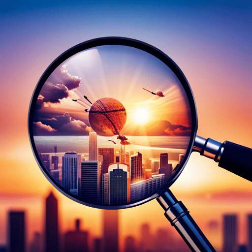 An image showcasing a magnifying glass hovering over a map, revealing a web of interconnected keywords. Vibrant colors illuminate each keyword, symbolizing the power of in-depth research to enhance local rankings.